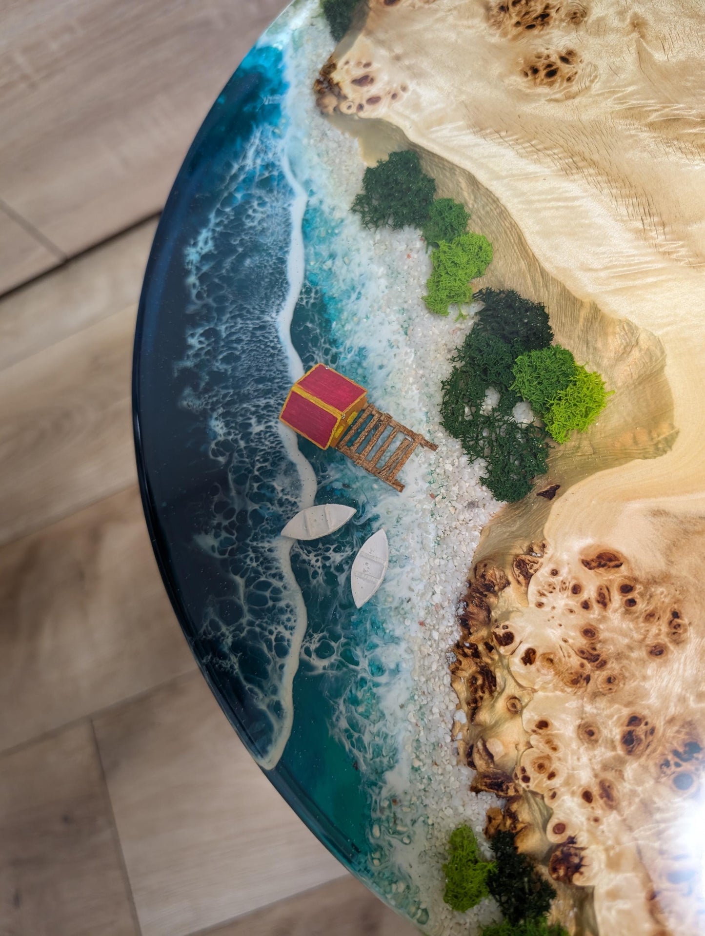 Handcrafted Resin Ocean Wave Coffee Table: Live Edge Coastal Decor