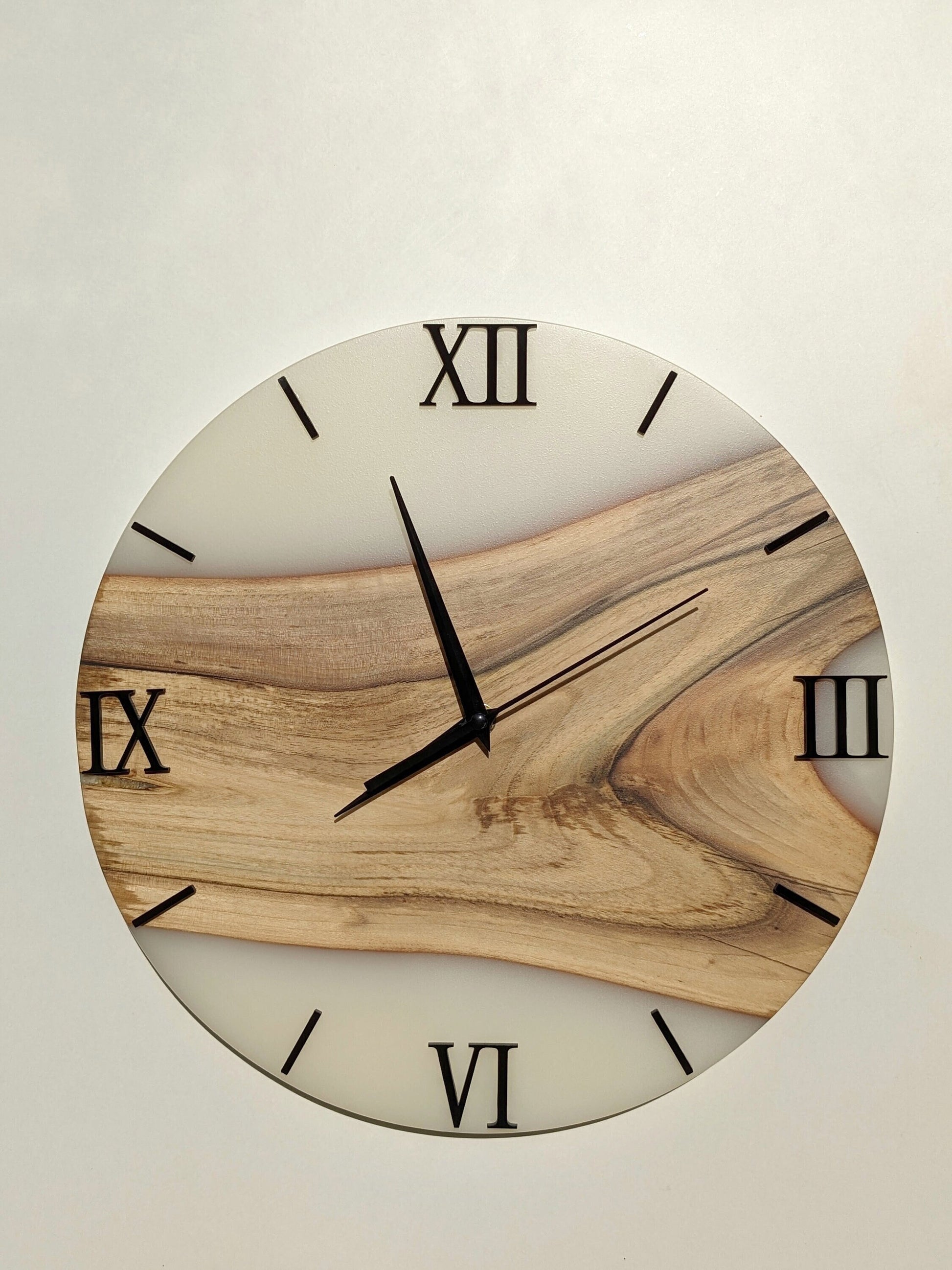 Walnut Wood Resin Clock: Silent White Epoxy Wall Decor