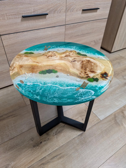 Round Live Edge Resin Coffee Table: Coastal Ocean Decor