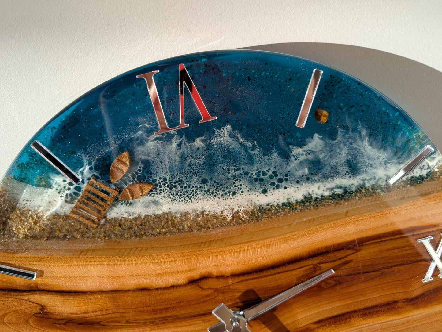 Ocean Resin Wall Clock: Wood & Moss Art, Beach Decor (14 inch)