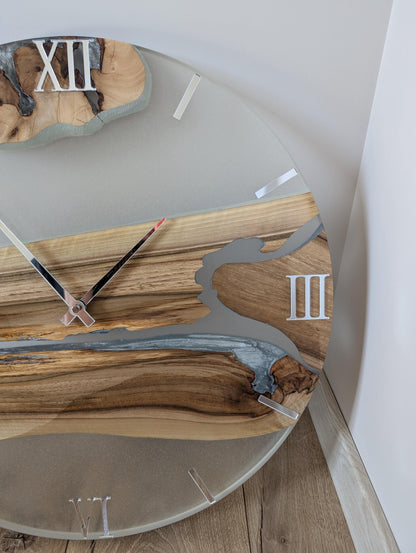 Epoxy Resin Wall Clock: Large Transparent Wood Decor