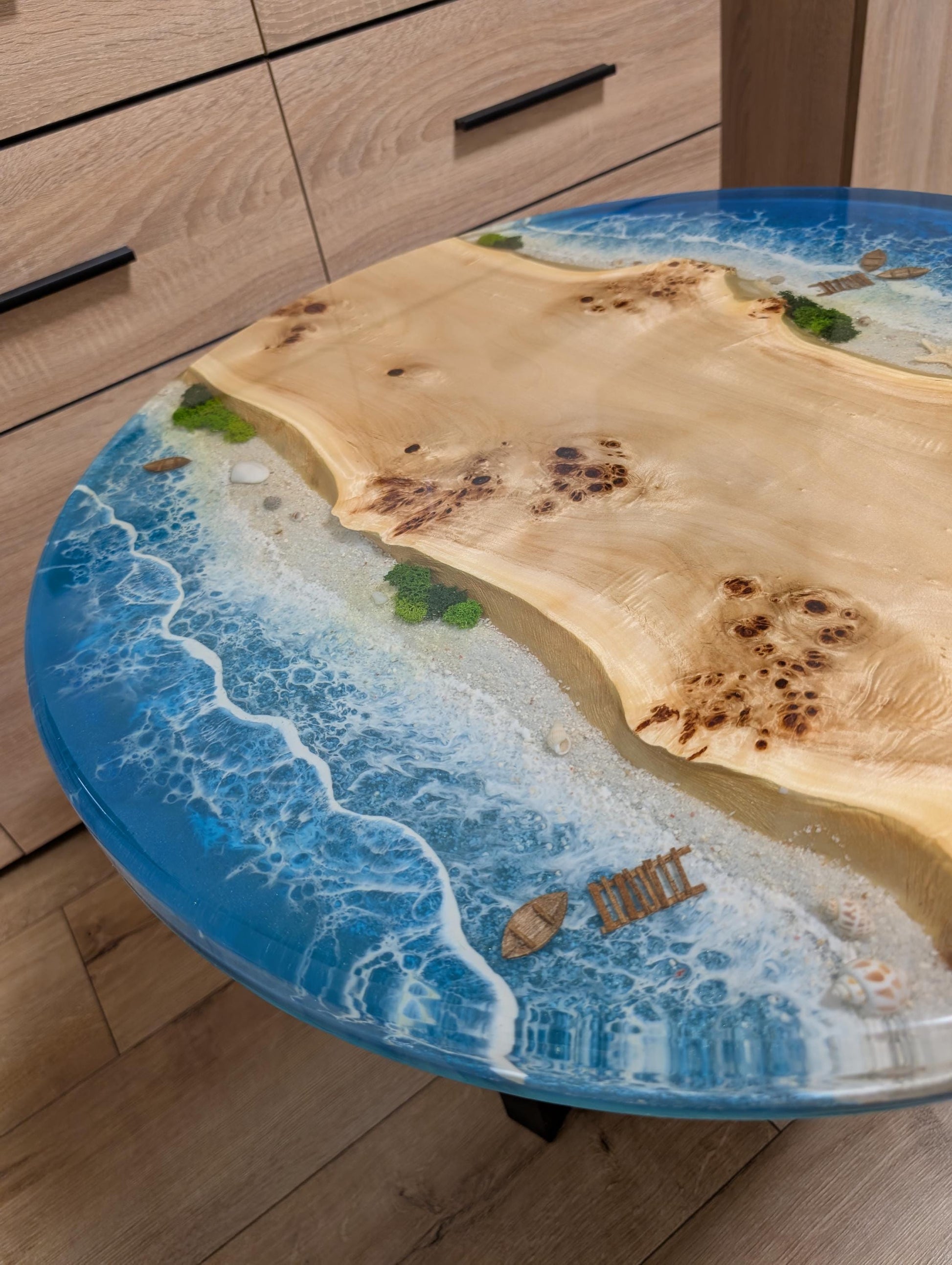 Handmade Epoxy Resin Coffee Table: Ocean Design, Metal Legs