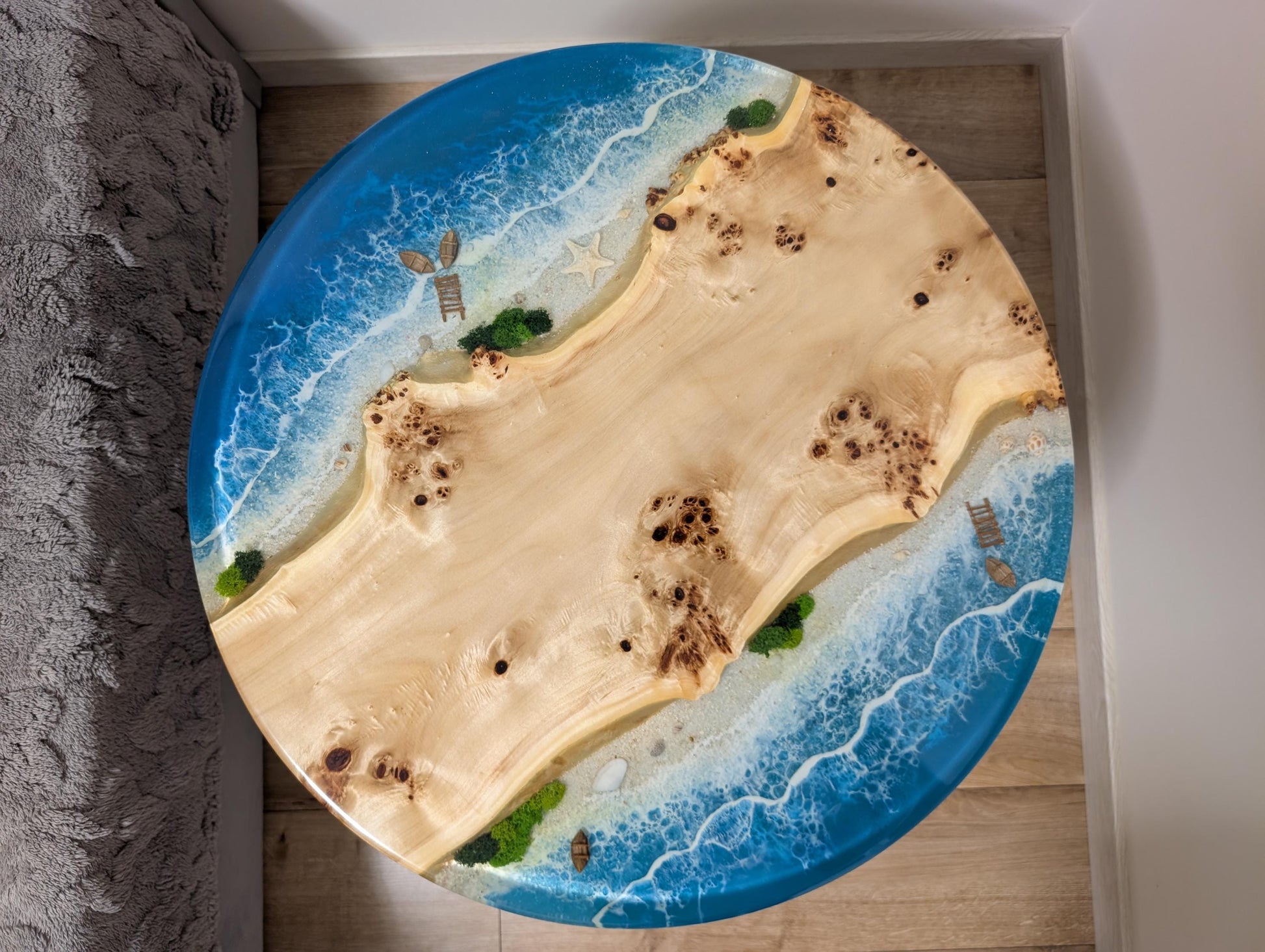 Handmade Epoxy Resin Coffee Table: Ocean Design, Metal Legs