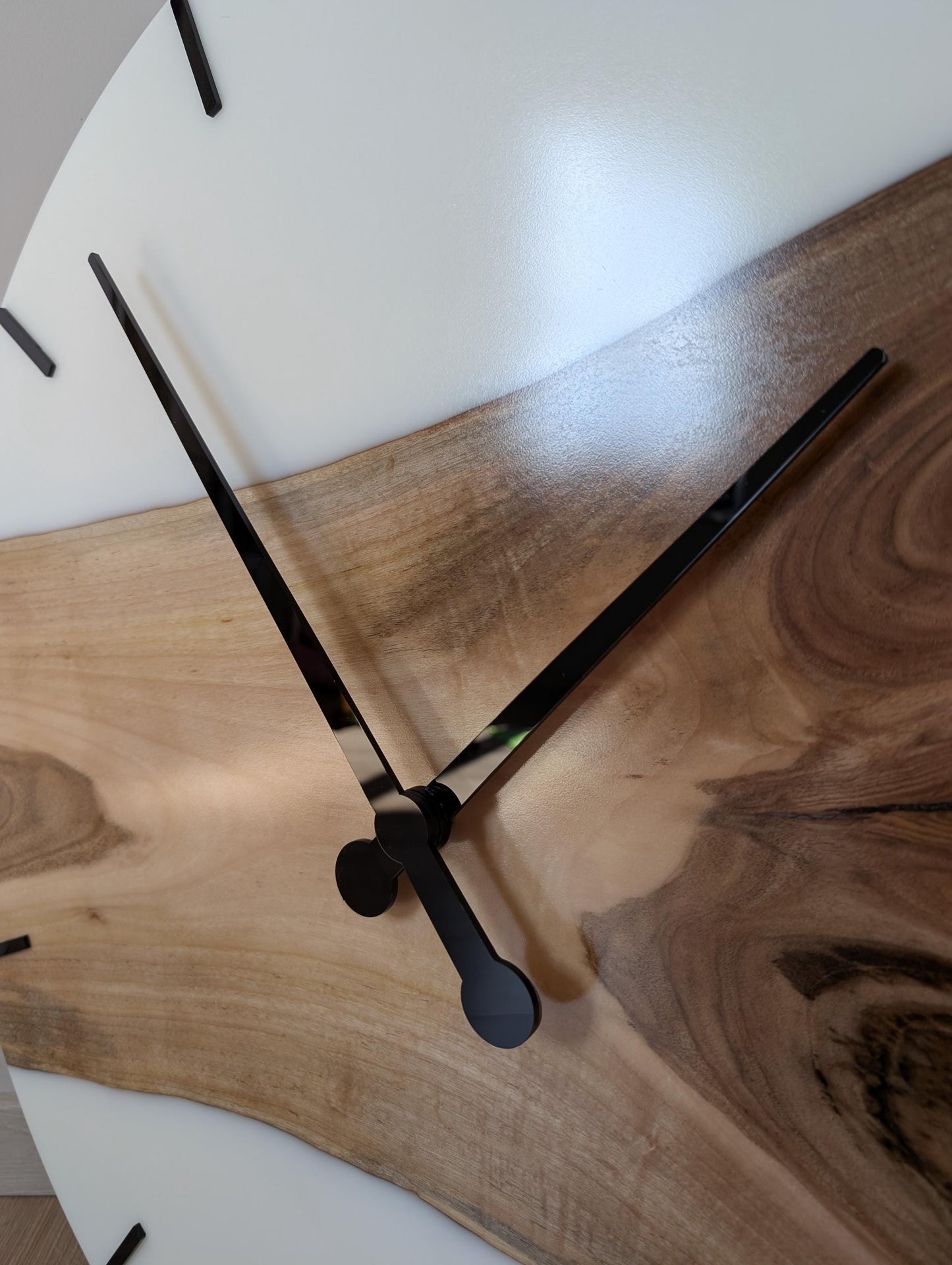 Personalized Walnut Wood Wall Clock: White Epoxy Resin, Oversized Decor