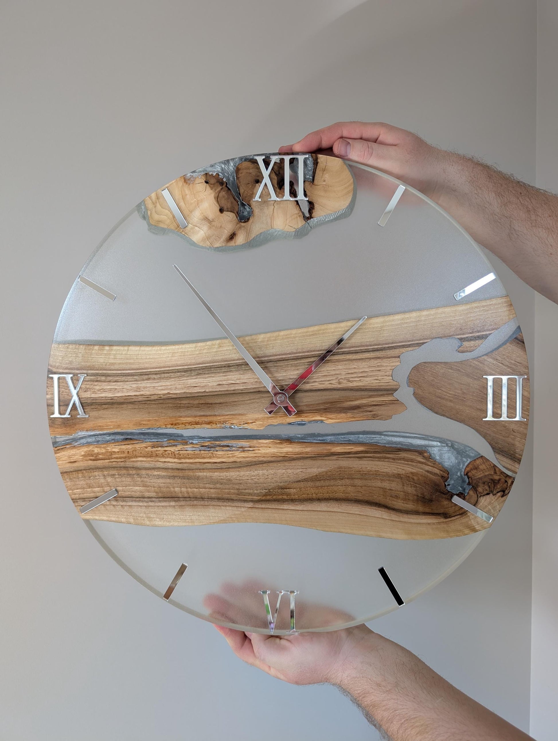 Epoxy Resin Wall Clock: Large Transparent Wood Decor