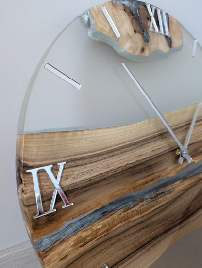 Epoxy Resin Wall Clock: Large Transparent Wood Decor