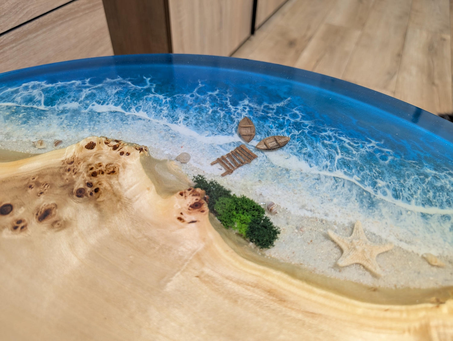 Handmade Epoxy Resin Coffee Table: Ocean Design, Metal Legs