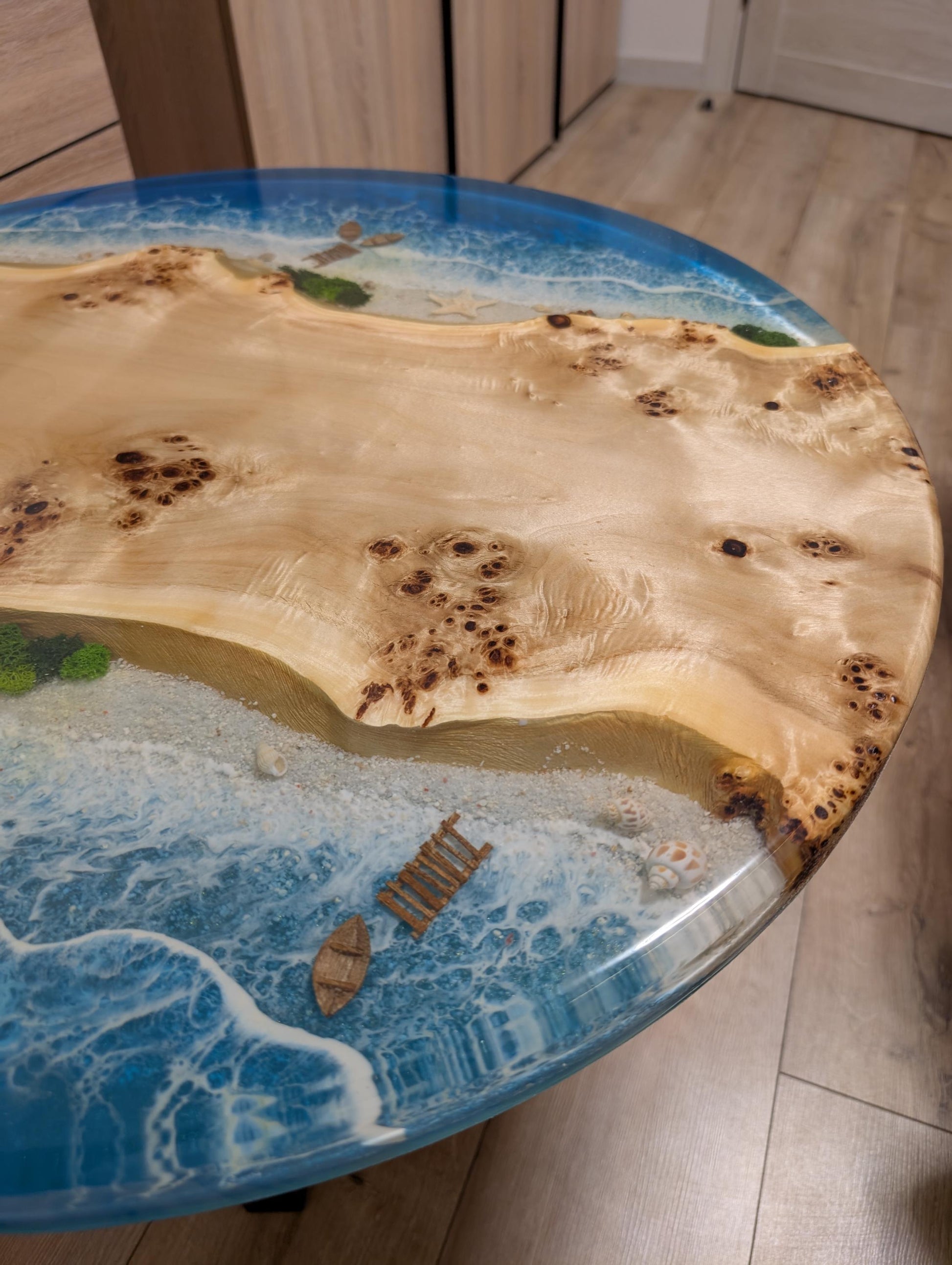 Handmade Epoxy Resin Coffee Table: Ocean Design, Metal Legs