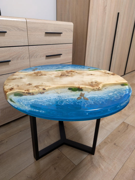 Handmade Epoxy Resin Coffee Table: Ocean Design, Metal Legs