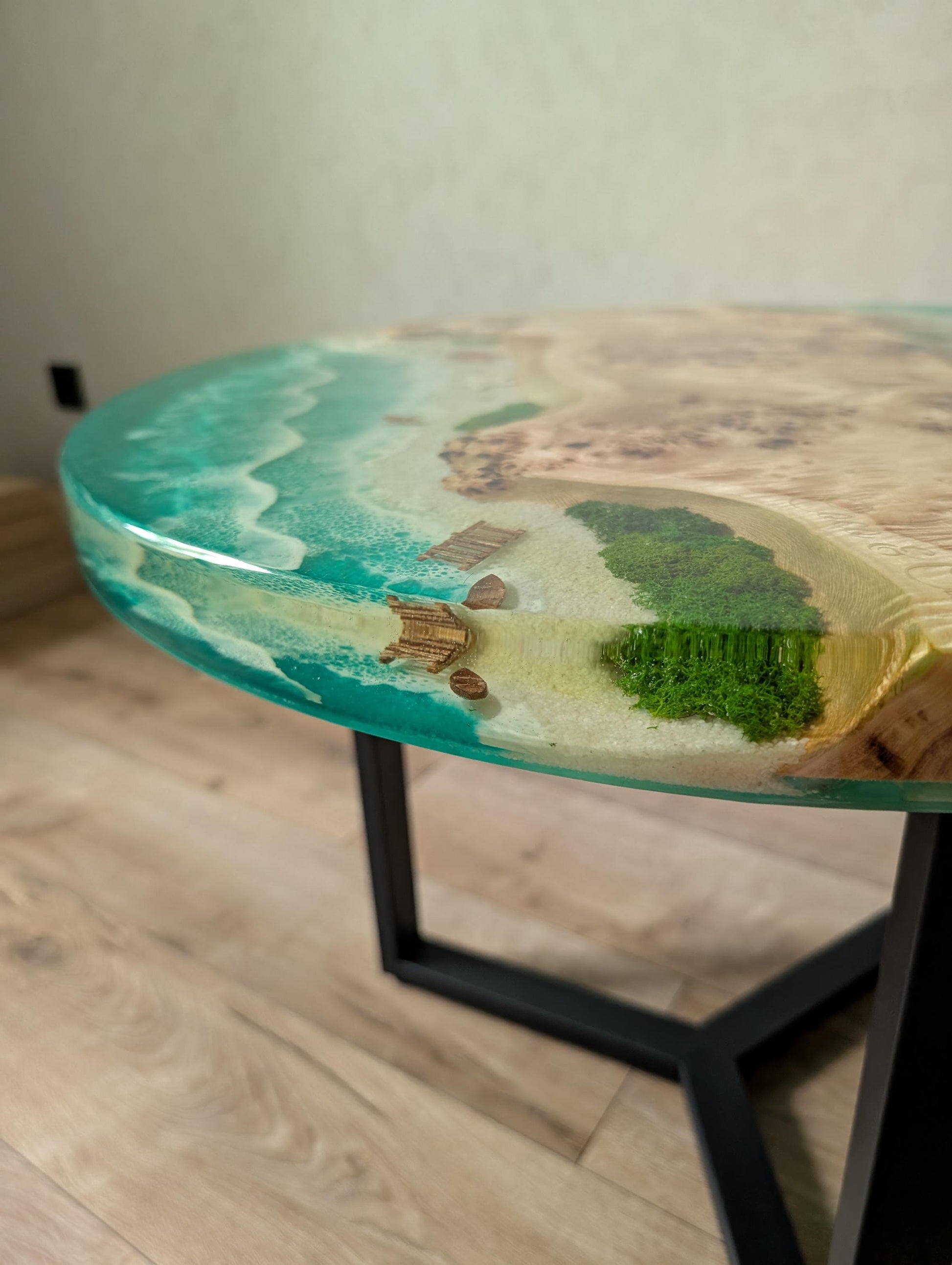 Ocean Resin Coffee Table: Live Edge Wood, Rustic Coastal Style