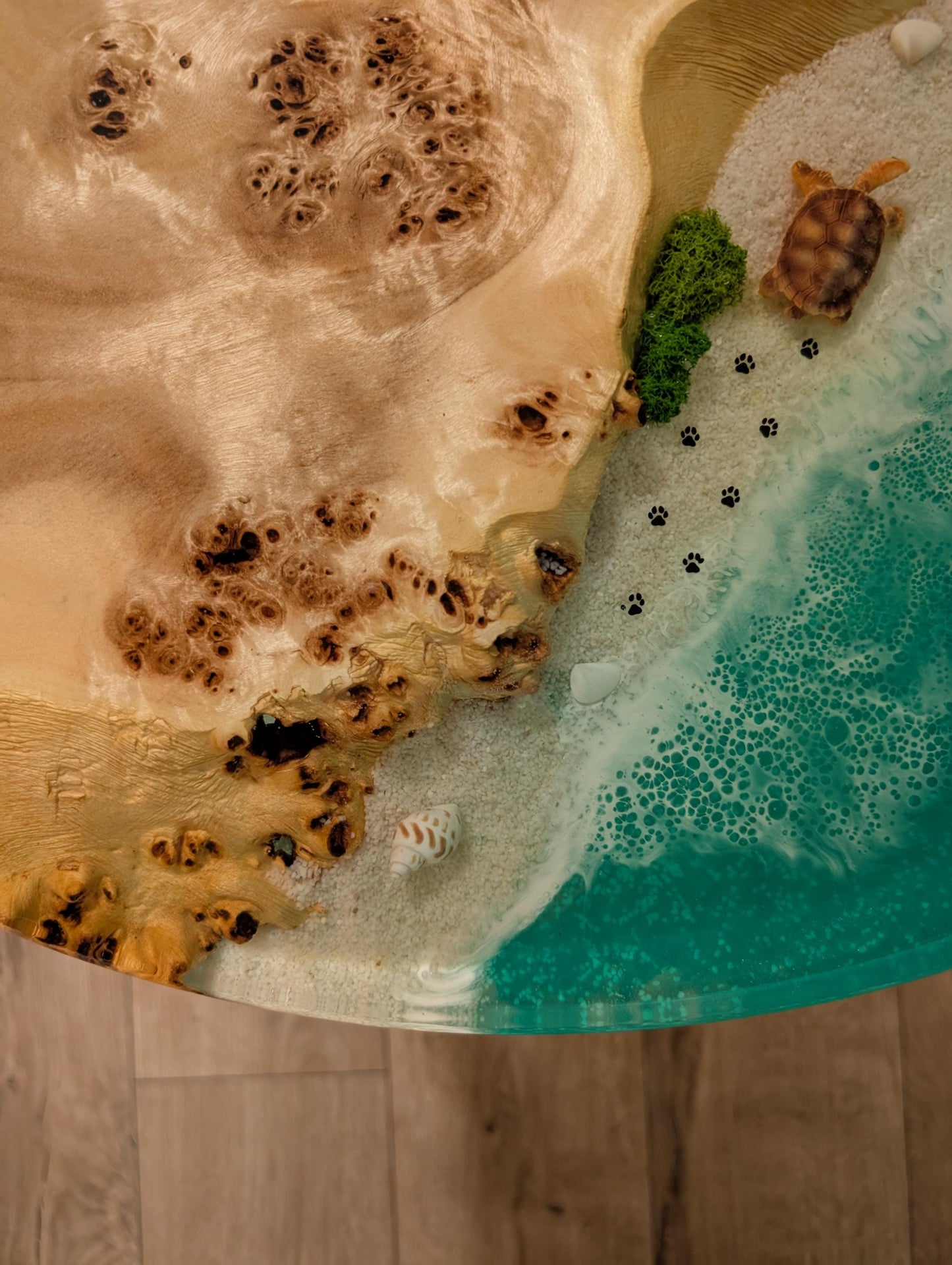 Ocean Resin Coffee Table: Live Edge Wood, Rustic Coastal Style