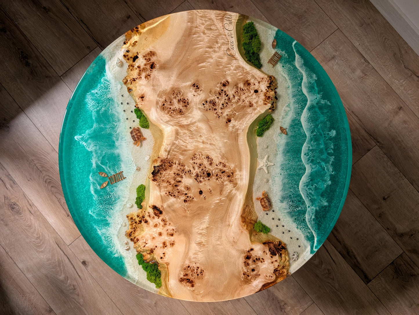 Ocean Resin Coffee Table: Live Edge Wood, Rustic Coastal Style