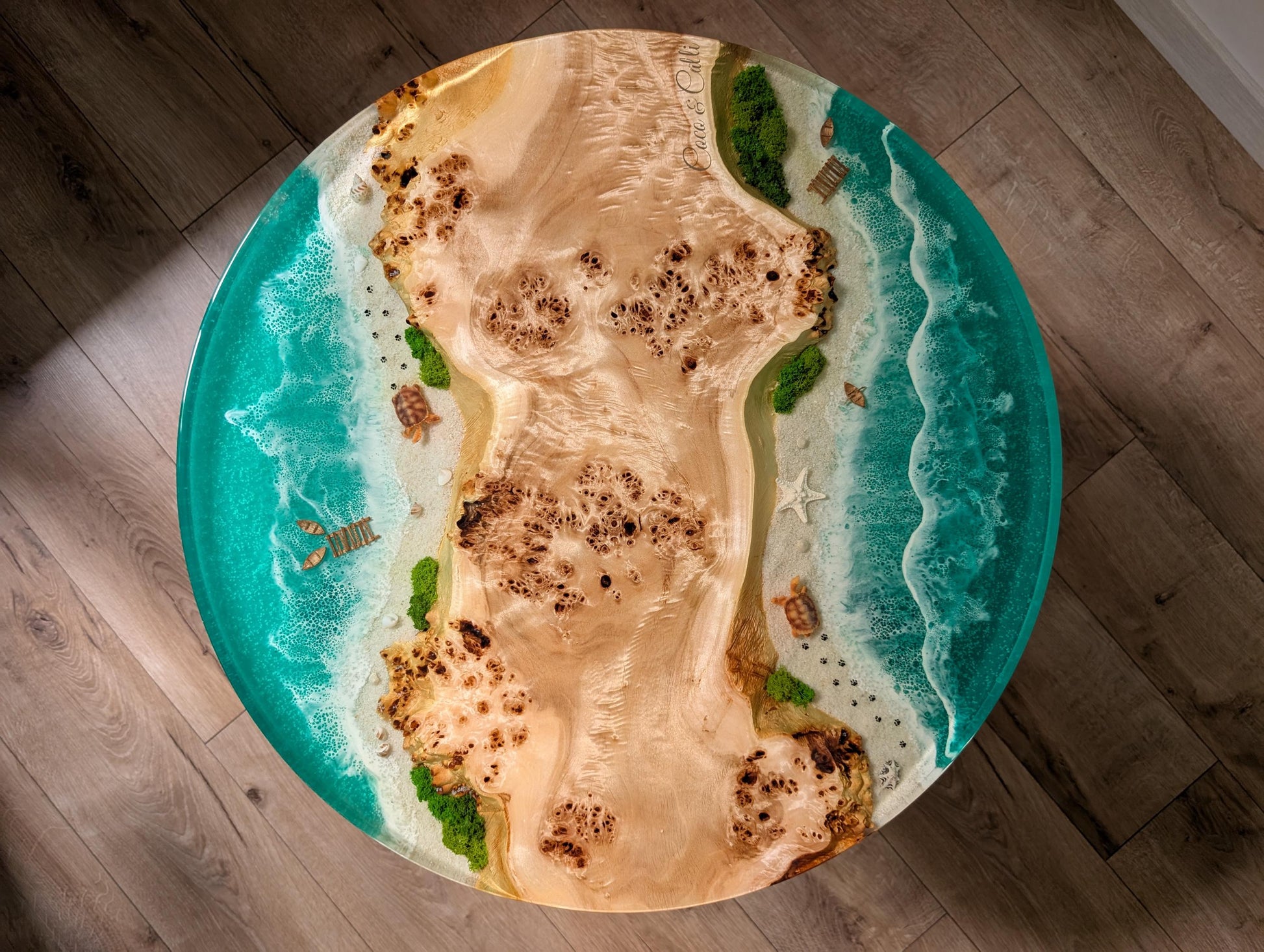Ocean Resin Coffee Table: Live Edge Wood, Rustic Coastal Style