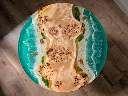 Ocean Resin Coffee Table: Live Edge Wood, Rustic Coastal Style