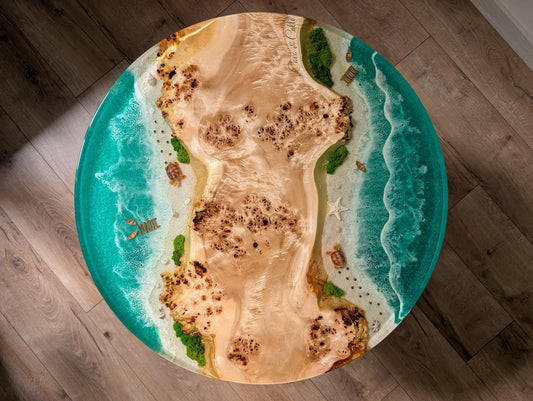 Ocean Resin Coffee Table: Live Edge Wood, Rustic Coastal Style