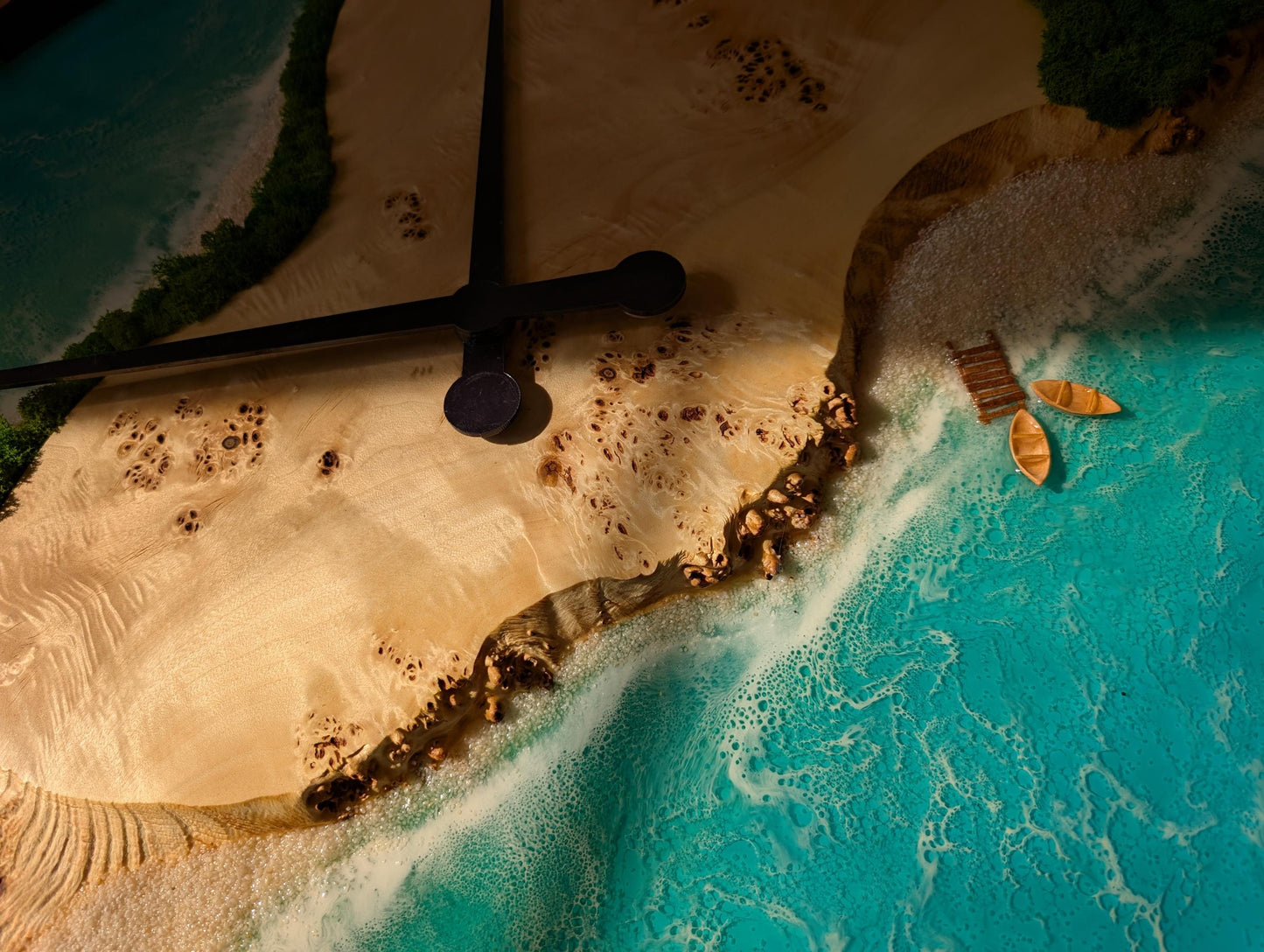 Oversized Ocean Epoxy Resin Wall Clock: Live Edge Wood, Coastal Decor (80cm/31.5")