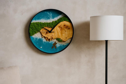 Ocean Resin Wall Clock: Beachy Coastal Decor with Moss & Boat