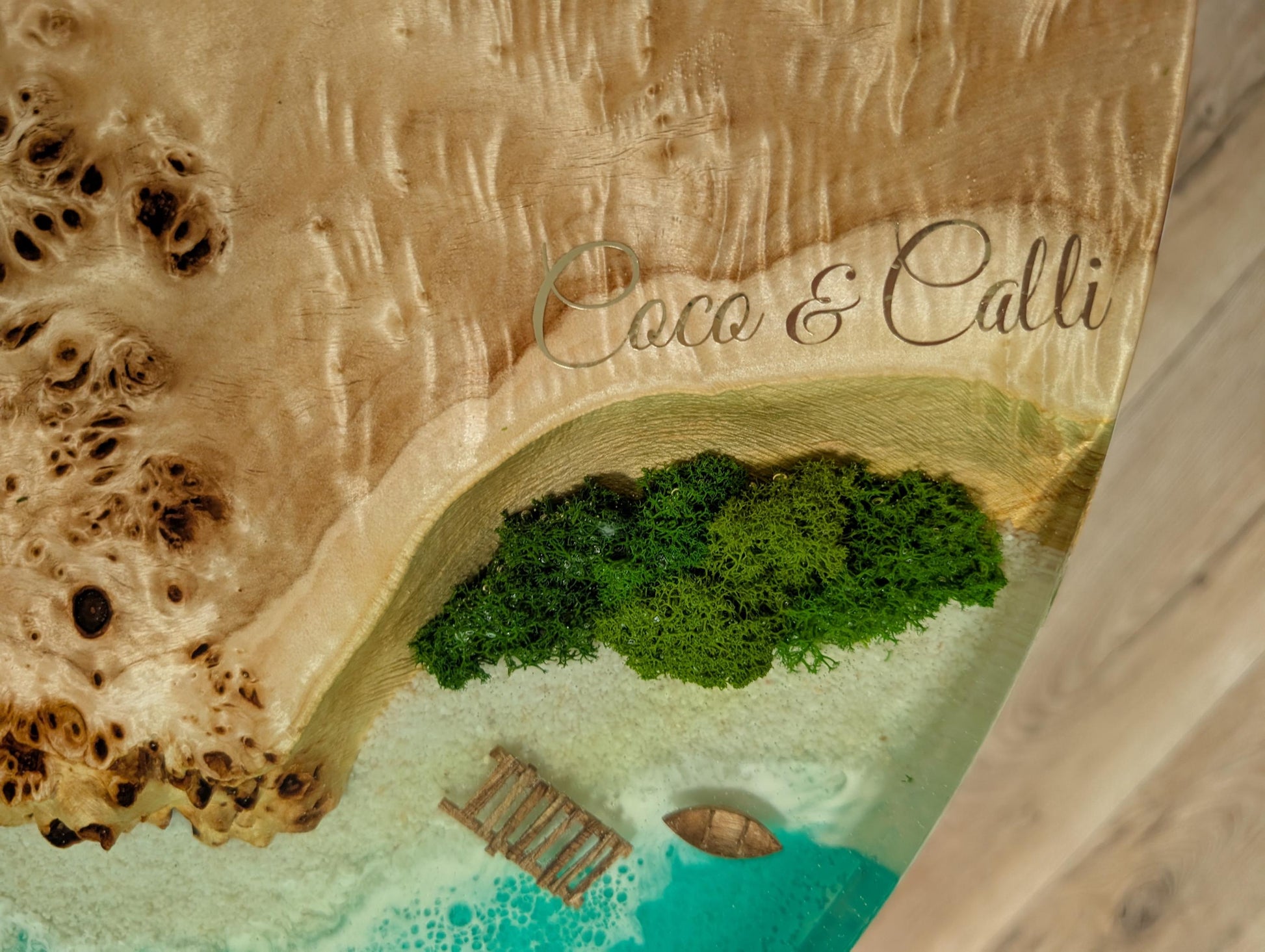 Ocean Resin Coffee Table: Live Edge Wood, Rustic Coastal Style