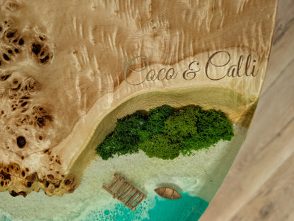 Ocean Resin Coffee Table: Live Edge Wood, Rustic Coastal Style
