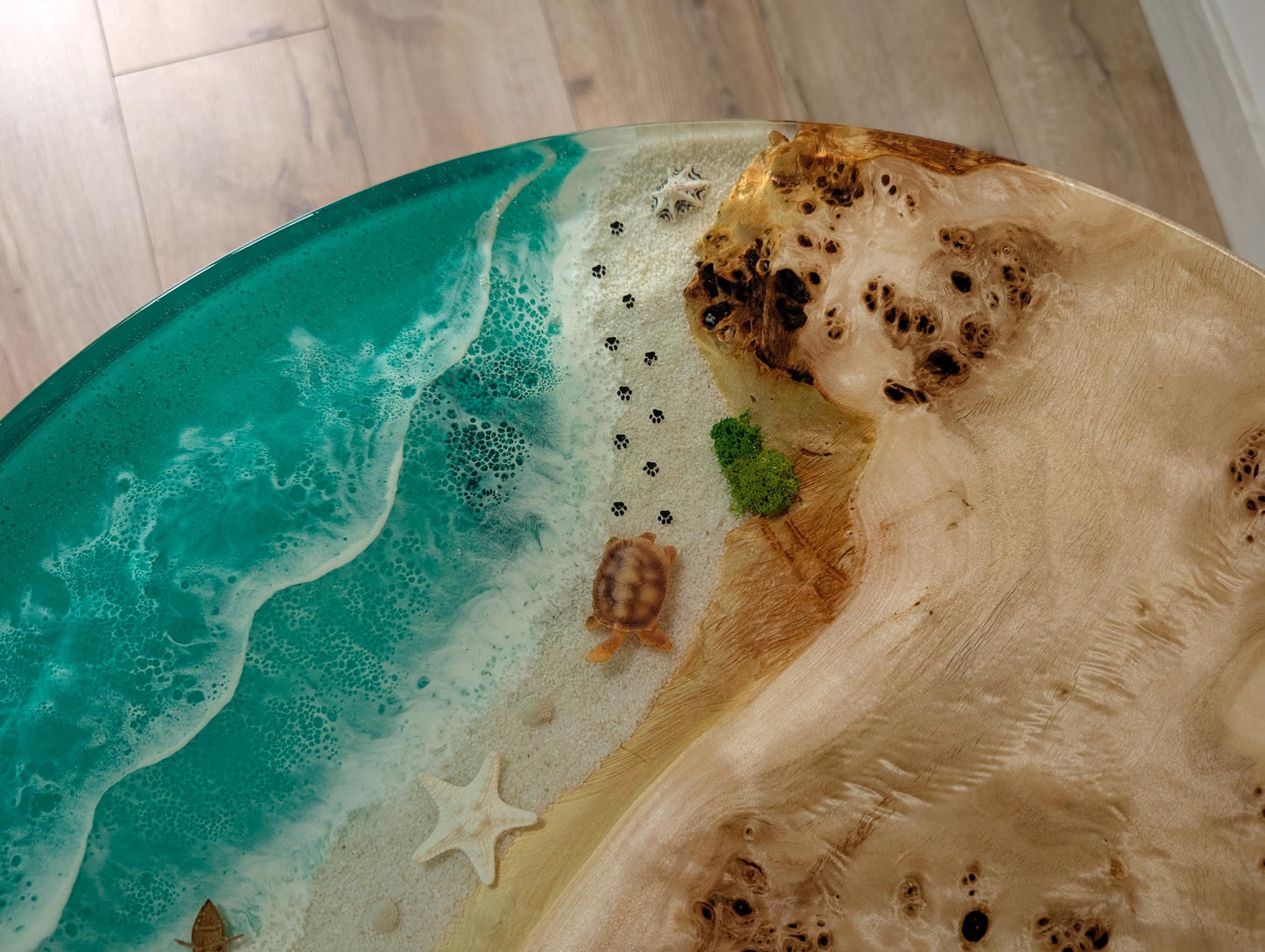 Ocean Resin Coffee Table: Live Edge Wood, Rustic Coastal Style