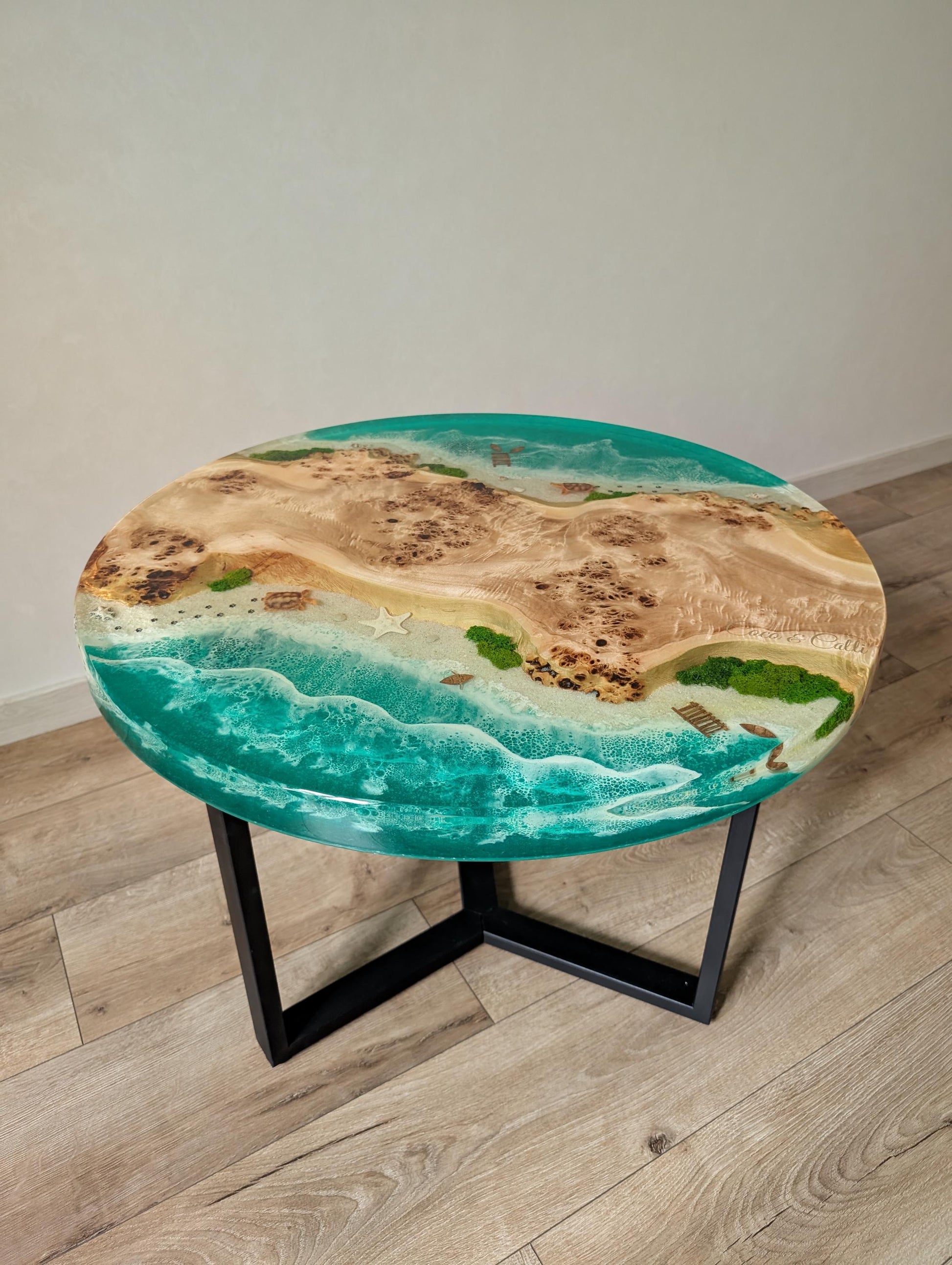 Ocean Resin Coffee Table: Live Edge Wood, Rustic Coastal Style