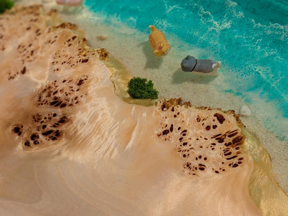Epoxy Resin Coffee Table, Round Wood Ocean Table with Cats, Handmade Beach Furniture