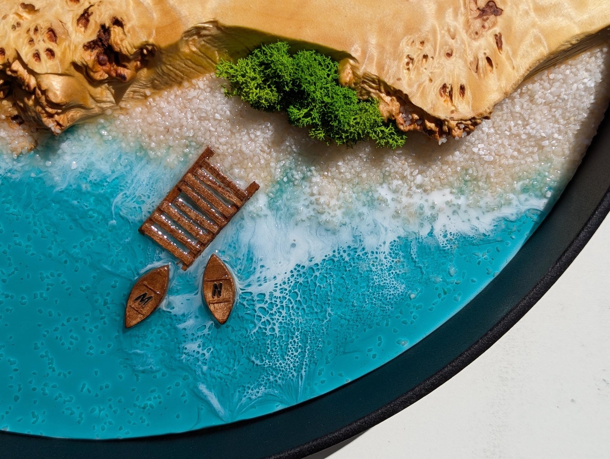 Ocean Resin Wall Clock: Beachy Coastal Decor with Moss & Boat