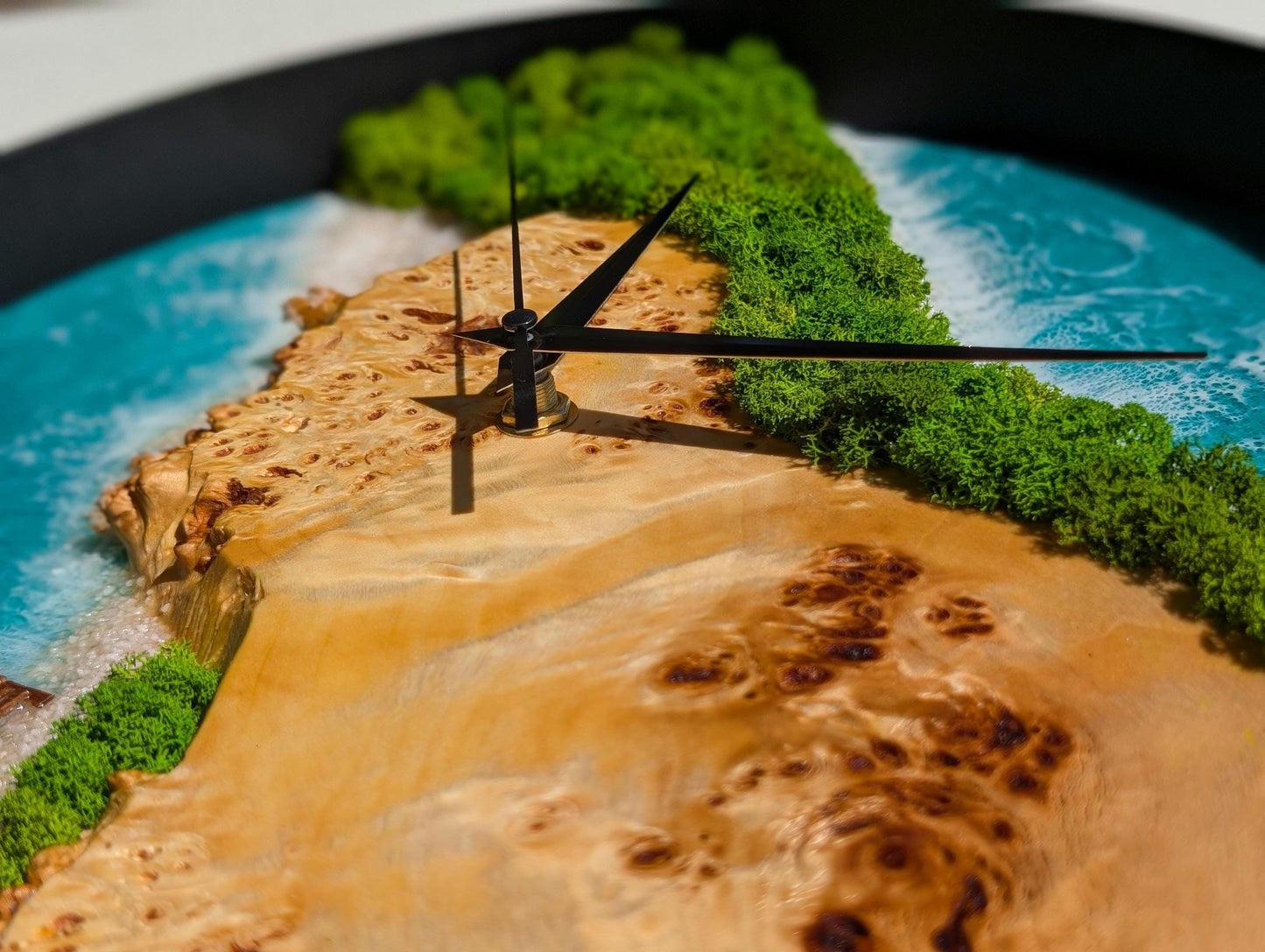Ocean Resin Wall Clock: Beachy Coastal Decor with Moss & Boat
