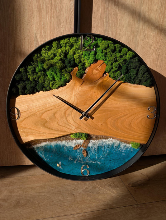 Oversized Ocean Resin Wall Clock: Handmade Coastal Home Decor