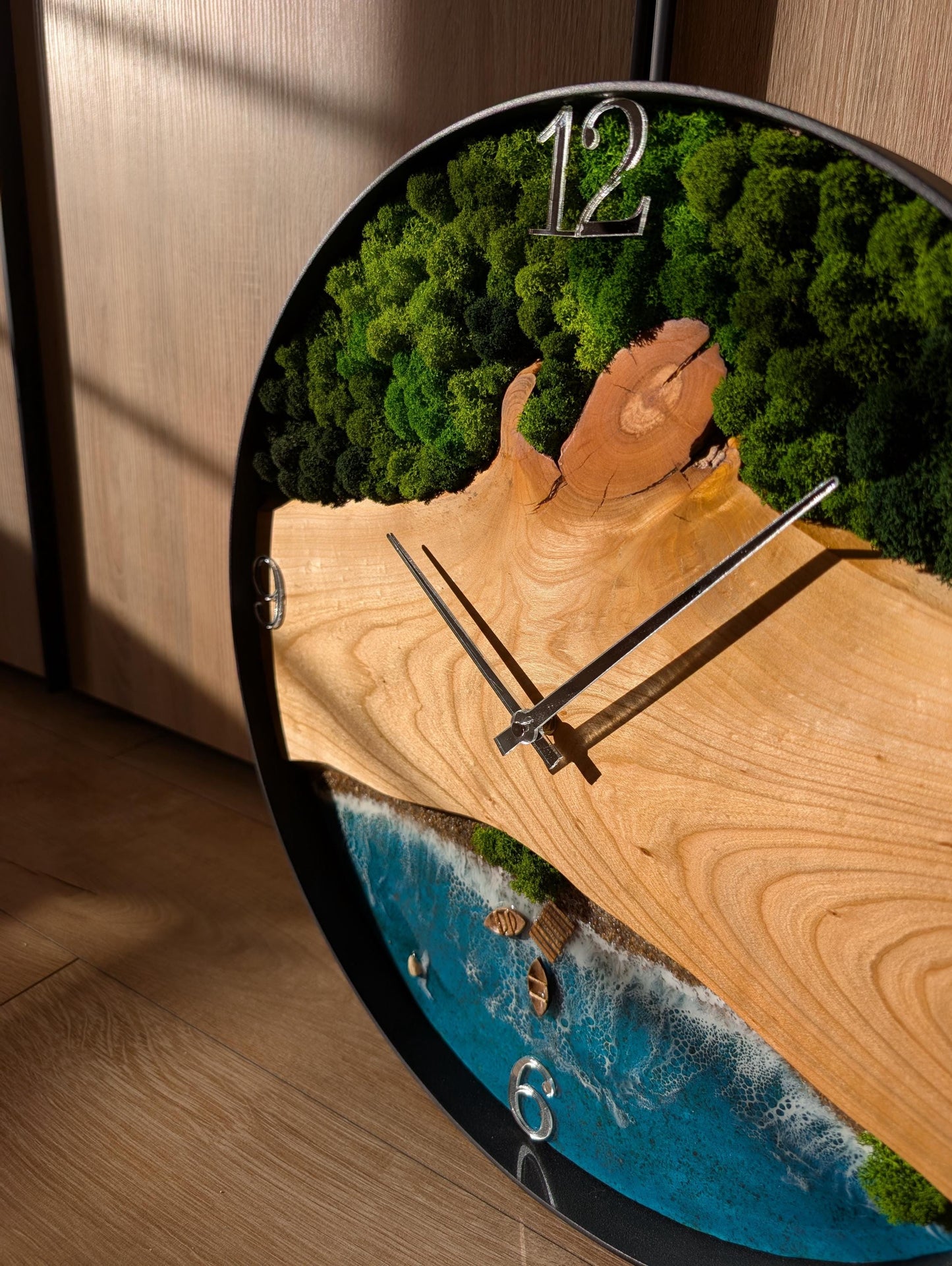 Oversized Ocean Resin Wall Clock: Handmade Coastal Home Decor