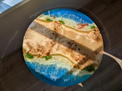 Handmade Ocean Resin Side Table – Beach Wave Wood Accent, Coastal Decor