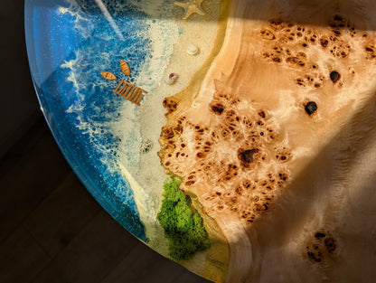 Handmade Ocean Resin Side Table – Beach Wave Wood Accent, Coastal Decor