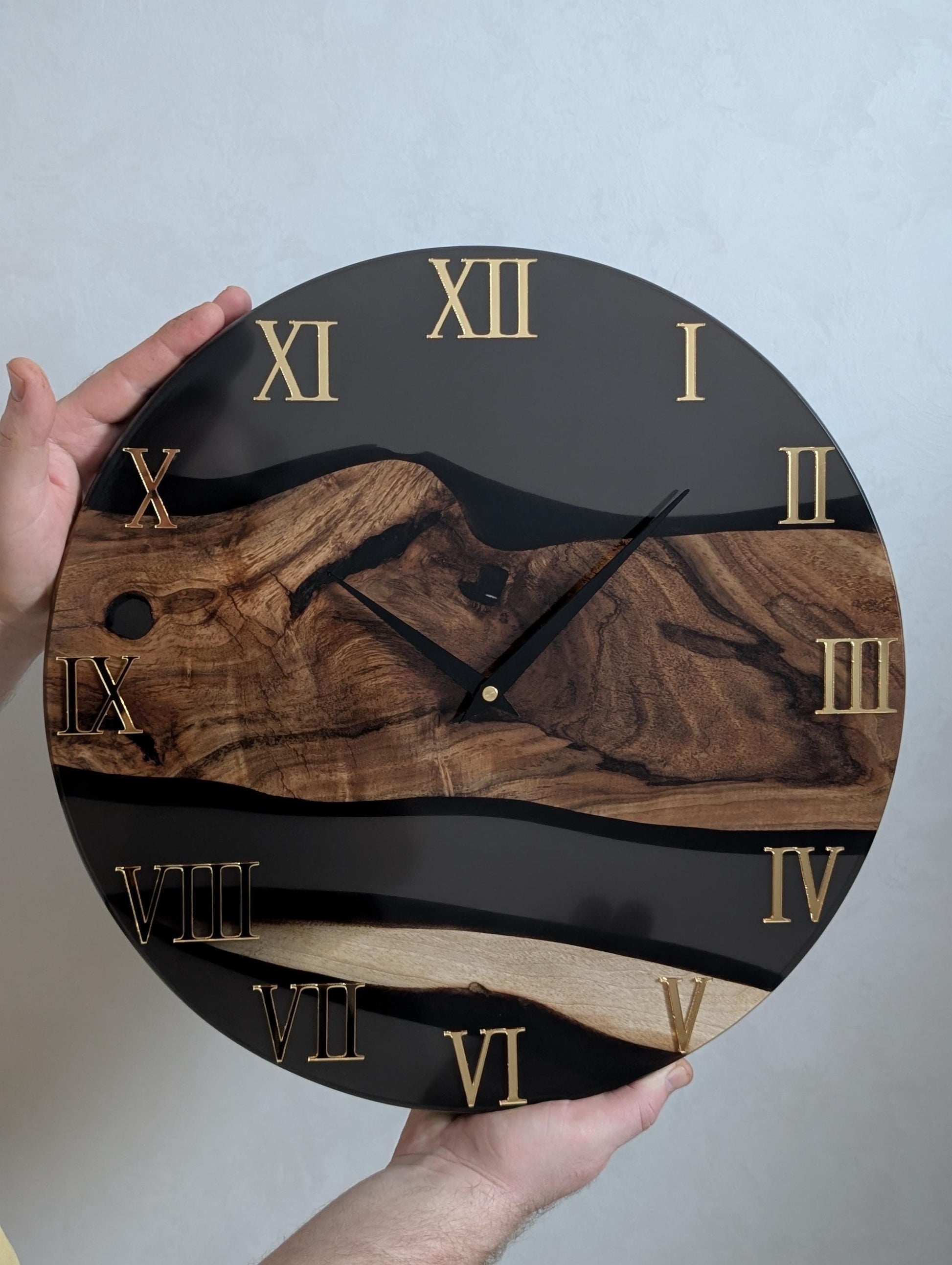 Walnut and Epoxy Resin Wall Clock | Unique Wood River Clock | Large Modern Rustic Home Decor | | Anniversary or Housewarming Gift