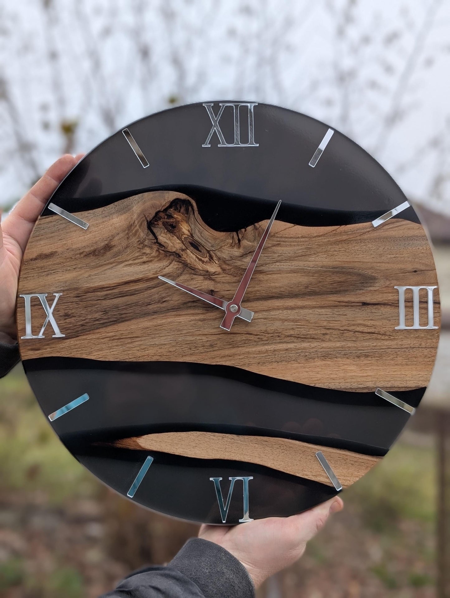 Walnut and Epoxy Resin Wall Clock | Unique Wood River Clock | Large Modern Rustic Home Decor | | Anniversary or Housewarming Gift