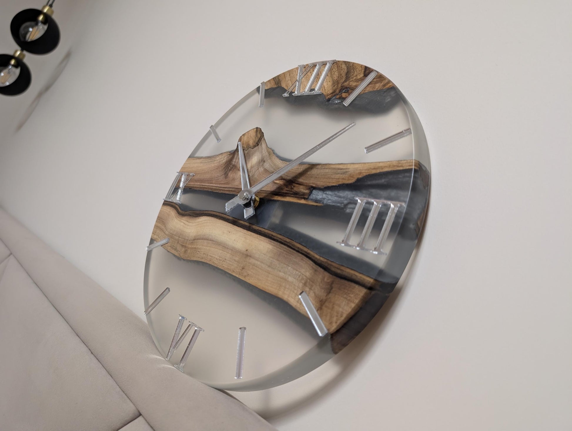 Minimalist Epoxy Resin River Clock | Live Edge Wood Wall Clock | Clear Resin and Walnut Art | Modern Home Decor Gift