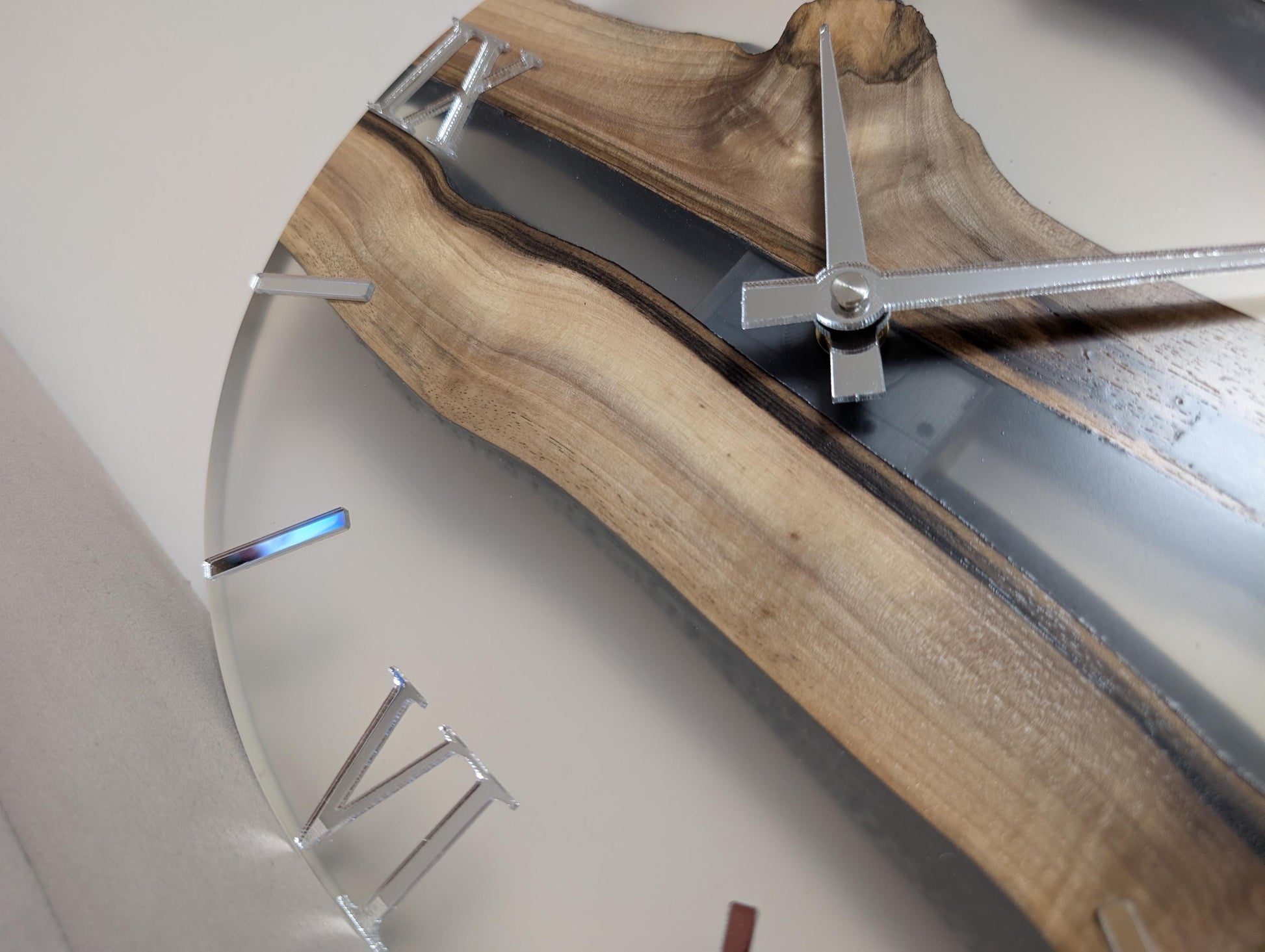 Minimalist Epoxy Resin River Clock | Live Edge Wood Wall Clock | Clear Resin and Walnut Art | Modern Home Decor Gift