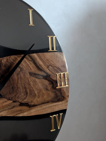 Walnut and Epoxy Resin Wall Clock | Unique Wood River Clock | Large Modern Rustic Home Decor | | Anniversary or Housewarming Gift