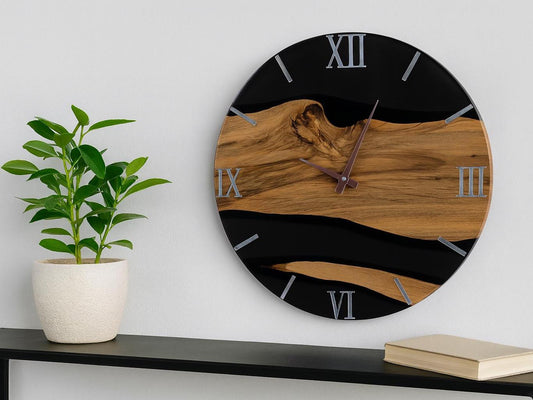 Walnut and Epoxy Resin Wall Clock | Unique Wood River Clock | Large Modern Rustic Home Decor | | Anniversary or Housewarming Gift