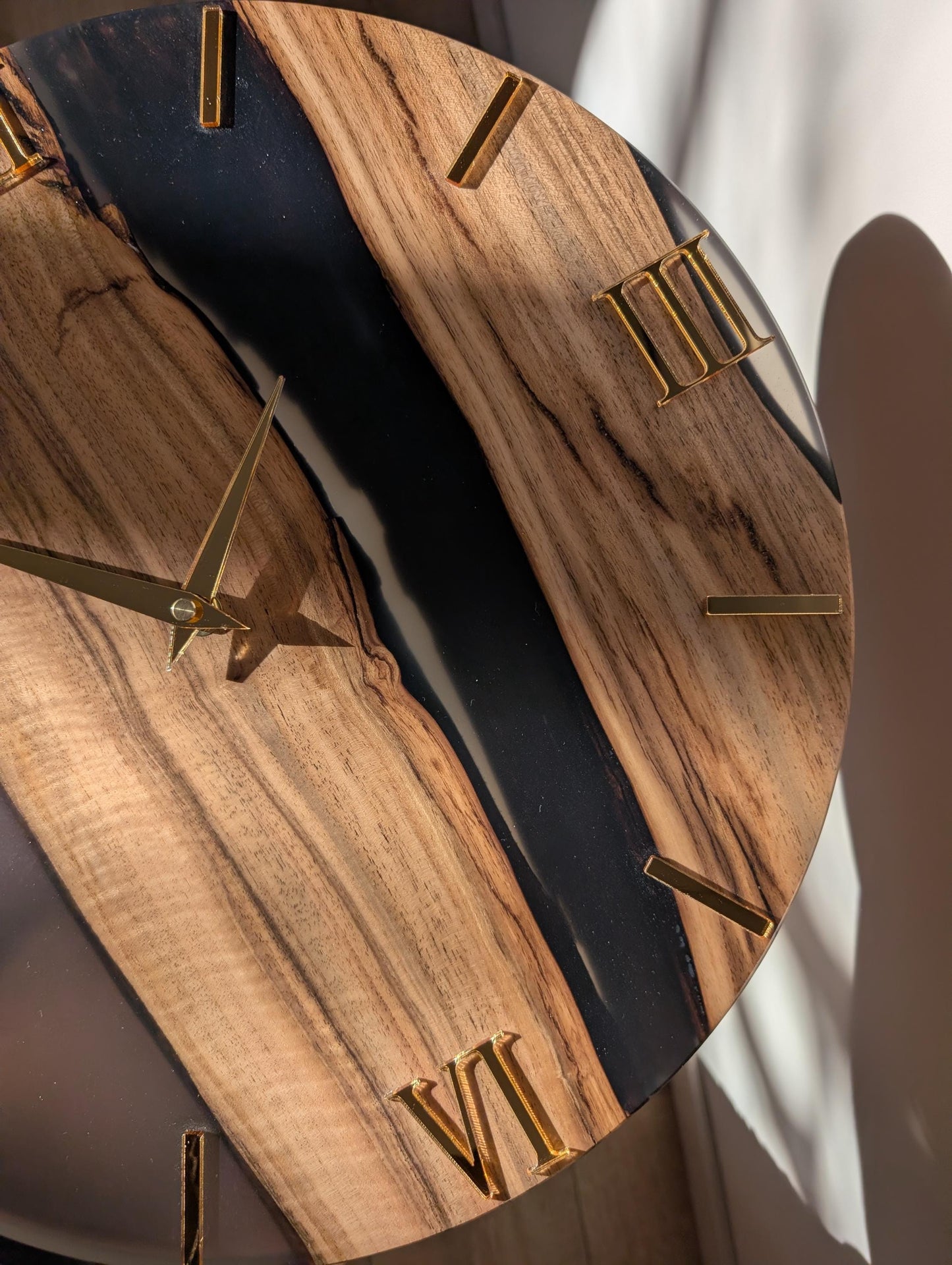 Wood & Epoxy Resin Wall Clock, Minimalist Handmade Wooden Clock, Matte Finish, Mirror Acrylic Numbers, Modern Home Decor