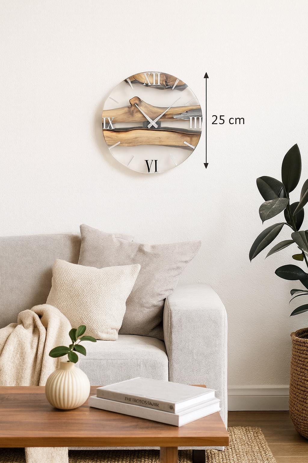 Minimalist Epoxy Resin River Clock | Live Edge Wood Wall Clock | Clear Resin and Walnut Art | Modern Home Decor Gift