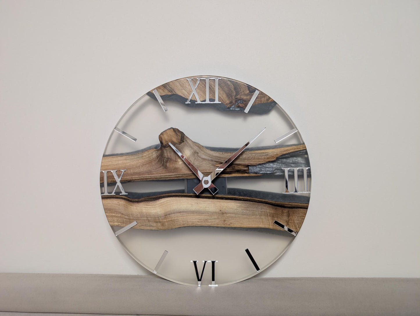 Minimalist Epoxy Resin River Clock | Live Edge Wood Wall Clock | Clear Resin and Walnut Art | Modern Home Decor Gift