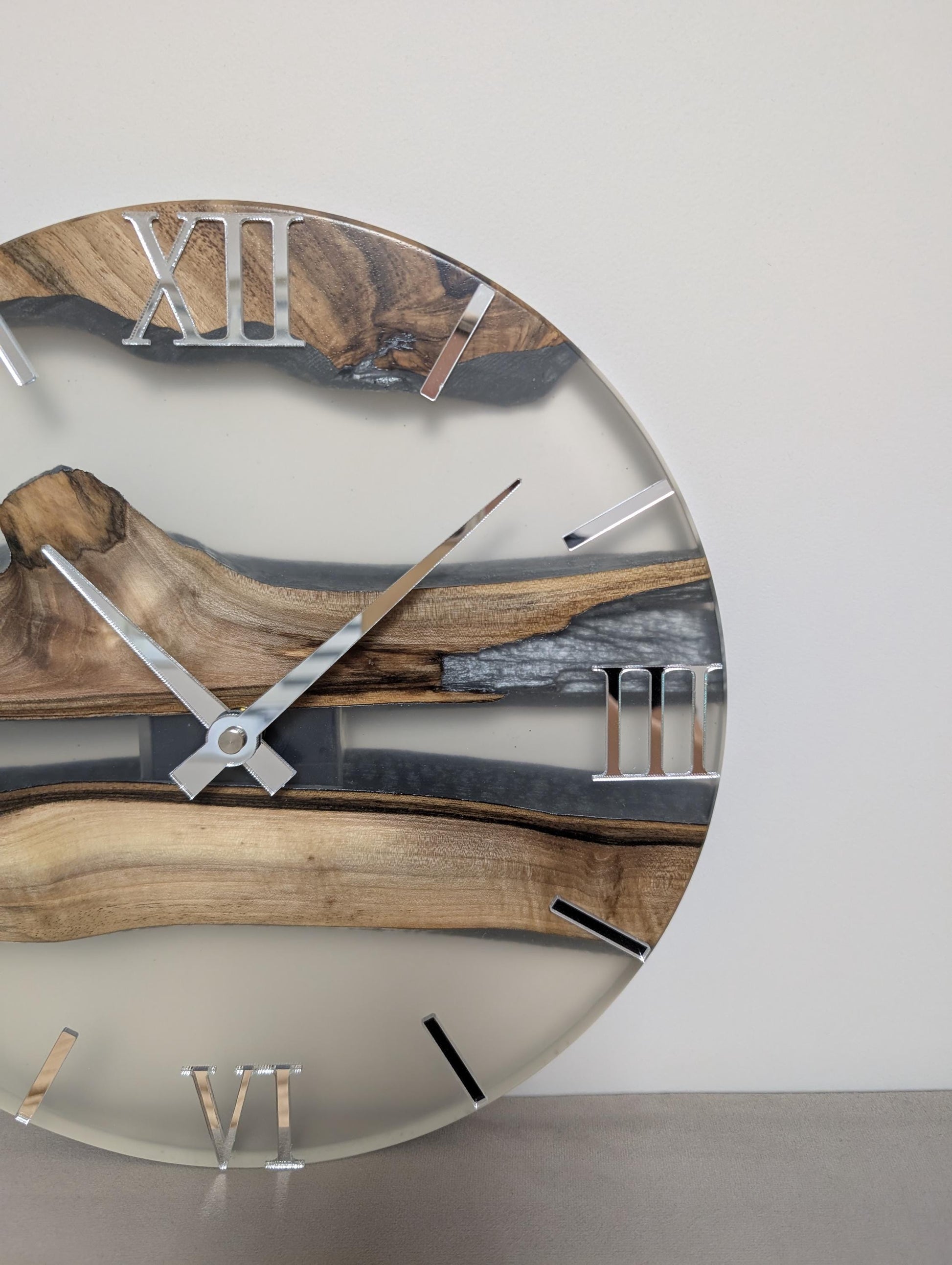 Minimalist Epoxy Resin River Clock | Live Edge Wood Wall Clock | Clear Resin and Walnut Art | Modern Home Decor Gift