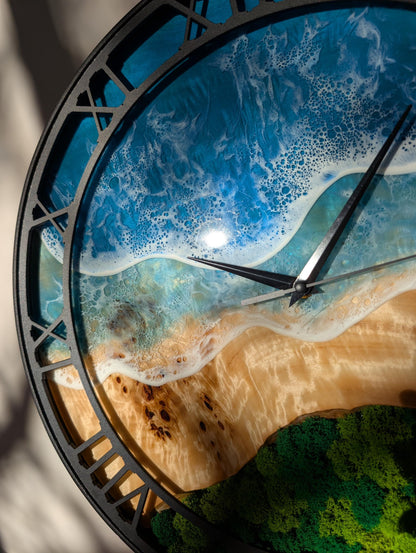 Epoxy Resin Wood Wall Clock, Ocean Style Handmade Wall Clock, Unique Wooden Wall Decor, Modern Coastal Home Art, Silent Wall Clock