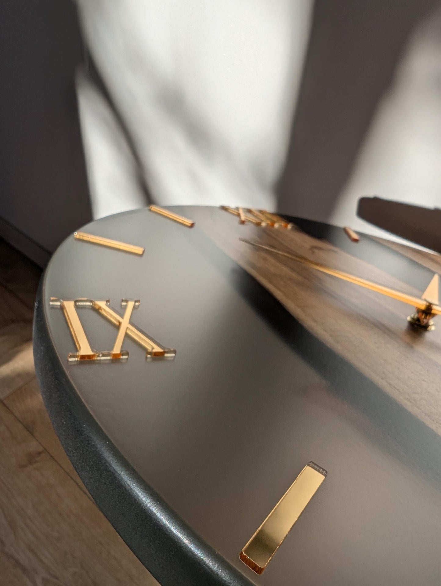 Wood & Epoxy Resin Wall Clock, Minimalist Handmade Wooden Clock, Matte Finish, Mirror Acrylic Numbers, Modern Home Decor