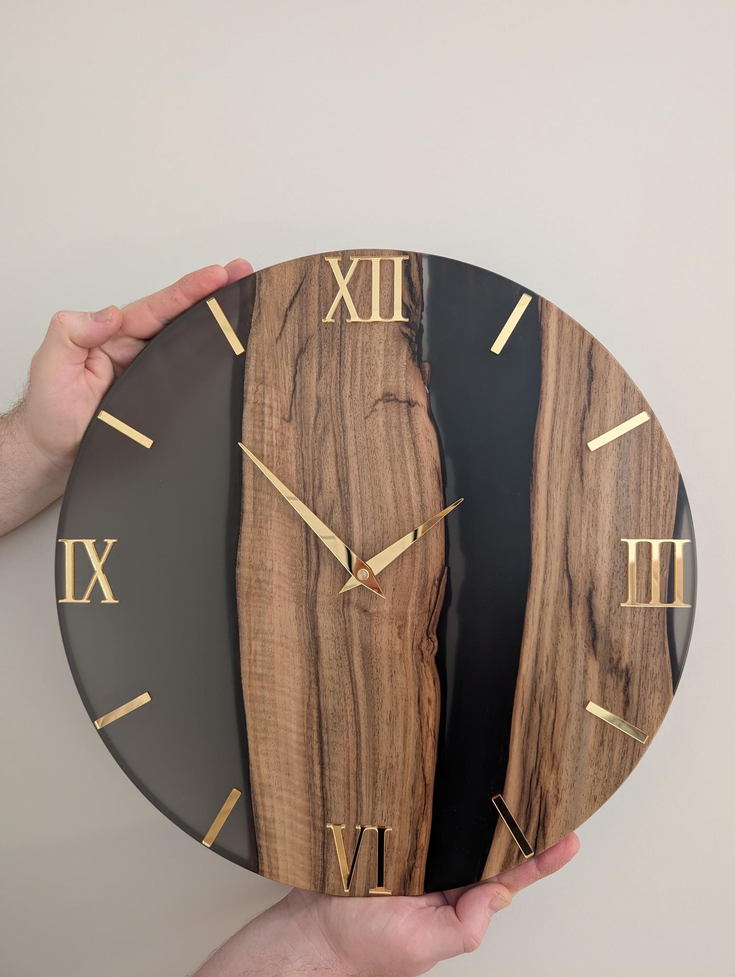 Wood & Epoxy Resin Wall Clock, Minimalist Handmade Wooden Clock, Matte Finish, Mirror Acrylic Numbers, Modern Home Decor