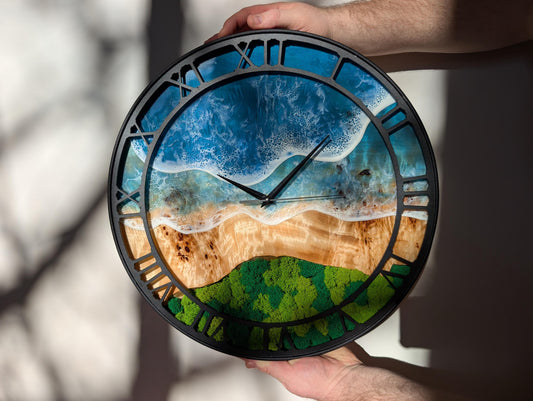 Epoxy Resin Wood Wall Clock, Ocean Style Handmade Wall Clock, Unique Wooden Wall Decor, Modern Coastal Home Art, Silent Wall Clock