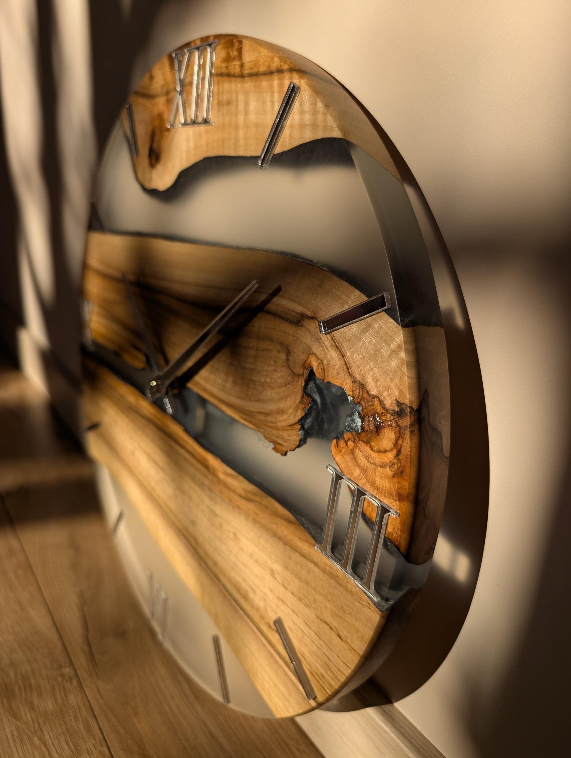Handcrafted Walnut & Clear Epoxy Resin Wall Clock – 40 cm | Modern Wooden Wall Clock
