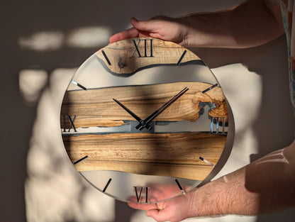 Handcrafted Walnut & Clear Epoxy Resin Wall Clock – 40 cm | Modern Wooden Wall Clock