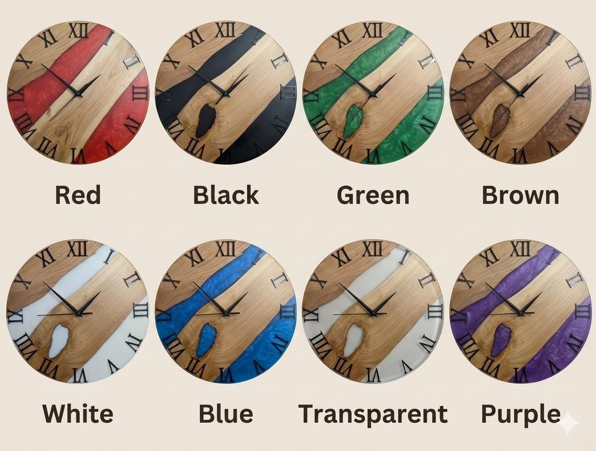 Handmade Wooden & Epoxy Resin Wall Clock – Modern Rustic Decor, Matte Finish, Roman Numerals – Unique Home Gift
